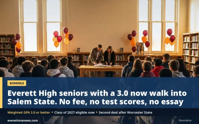 Everett High Seniors With a 3.0 Now Walk Into Salem State: No Fee, No Test Scores, No Essay Under a Deal Signed Thursday