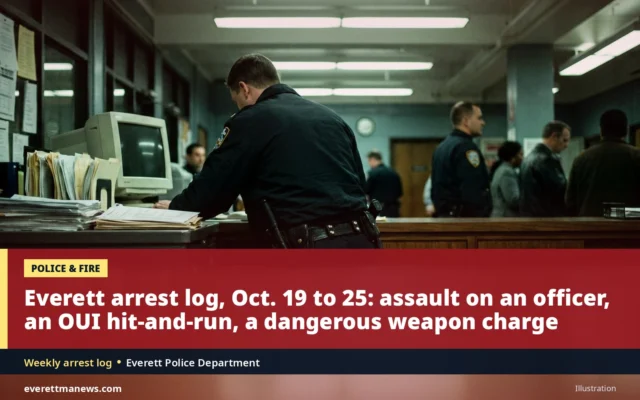 Everett Police Arrest Log, Oct. 19 to 25: Assault on an Officer, an OUI Hit-and-Run and a Dangerous Weapon Charge Among Nine Arrests